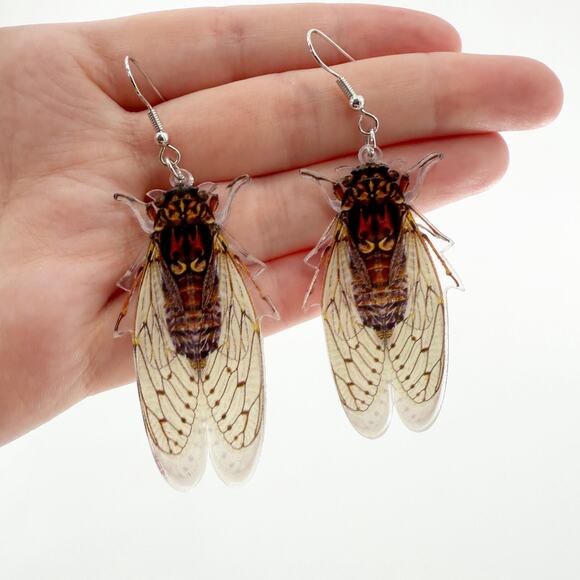 Cicada Earrings, Cicada Jewelry, Nature Inspired Earrings, Acrylic Earrings - Picture 3 of 4